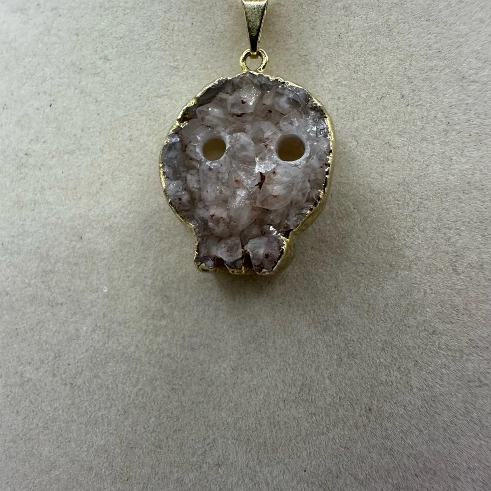 Druzy Amethyst Skull Pendant on Stainless Steel Snake Chain